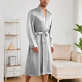 preiswerte Morgenröcke-Herren Schlafanzug Seidenrobe Nachtwäsche Schlafanzug Set Einfach Mode Stilvoll Klassisch Heim Täglich Bett Polyester Komfort Weich V Ausschnitt Langarm Frühling Herbst Champagner Wein