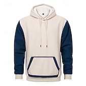 Χαμηλού Κόστους βασικά ανδρικά κουκούλα-Ανδρικά Φούτερ με Κουκούλα Μαύρο Πράσινο Χακί Χακί Μπεζ Με Κουκούλα Συνδυασμός Χρωμάτων Κορδόνι Κουρελού Τσέπη Αθλήματα &amp; Ύπαιθρος Καθημερινά Αργίες Βαμβάκι Κομψό στυλ street Βασικό Καθημερινό