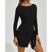 baratos Vestido Feminino-Mulheres Cor Sólida Vestido de tênis Vestido esportivo Manga Longa Fashion Tênis Pickleball Corrida Conjuntos Preto Rosa claro Cáqui Roupas de tênis