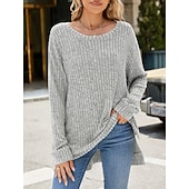 halpa Naisten Yksinkertaiset Paidat-Naisten Pusero Yhtenäinen väri Tyylikäs Vapaa-aika Pitkähihainen Tiukka pyöreä kaula-aukko Tavalliset topit Päivittäin Rypytetty Ruohonvihreä Musta Punastuvan vaaleanpunainen Viini Sininen Kevät