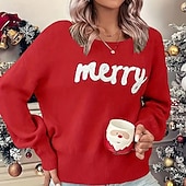 abordables Hoodie &amp; Sweatshirt-Noël Femmes Hauts décontractés Un sweatshirt pullover manche longue Top Athleisure Lettre Coton Doux Chaud Soirée Vacances Tenue de sport Tenues de Sport Noir Rouge Vert foncé