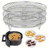 baratos Utensílios &amp; Aparelhos de Cozinha-Conjunto de acessórios para fritadeira de ar de aço inoxidável de 3 níveis - bandejas empilháveis para forno e fritadeira de ar, laváveis na máquina de lavar louça, ideais para cozinhar de forma