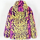 voordelige Herenjacks &amp; jassen-Voor heren Winterjack Jas van imitatiebont Dagelijks Vakantie Thermisch Warm Fleece Herfst Winter Luipaard Modieus Streetwear Capuchon Normaal Imitatiebont Geel Jacks