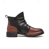 baratos Botas de trabalho-Botas masculinas de couro sintético bicolor, pretas e marrons, com tira de fivela lateral e design de gáspea dobrada, botas vintage feitas à mão para amantes da moda retrô