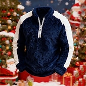 economico Felpa con cappuccio in pile-Per uomo Maglia Felpa in pile Felpa con zip corta Nero Rosa Rosso Blu Marrone Colletto Mao Semplice Patchwork Blocco di colore Sport &amp; Outdoor Casuale Quotidiano Natale Streetwear Cool Inverno