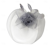 cheap Fascinators-Fascinators Tulle Fedora Hat Wedding Tea Party Horse Race Cocktail Elegant Vintage With Feather Tulle Headpiece Headwear