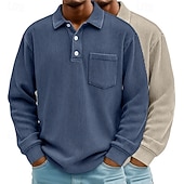 billige Klassisk poloskjorte for menn-2 stk. herre kordfløyelsskjorte poloskjorter fritid sport jakkeslag langermet mote basis fargeblokk 2-delt flerpakning høst vår &amp;høst alle årstider vanlig passform