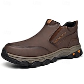 baratos Sapatos Casuais Slip-On-mocassins masculinos de couro sintético marrom escuro com sola antiderrapante resistente, calçados confortáveis para caminhadas ao ar livre, uso casual e em viagens