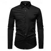 preiswerte Businesshemden für Herren-Herren Hemd Kleidhemd Knopfhemd Einfach Hochzeit Party Schwarz Weiß Wein Marineblau Langarm Revers Frühling Herbst Bekleidung Patchwork