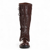 رخيصةأون أحذية ركوب الخيل-حذاء رجالي بني اللون من الجلد الصناعي يصل إلى الركبة - عصري مع تفاصيل رباط، مثالي للأنشطة غير الرسمية والخارجية