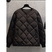 billige Quiltede dunjakker-Dame Vattert jakke Bekvem Pustende Lomme Knapper Fritid عادي Feriereise Gate Avslappet Dagligdagstøy Enkeltkneppet Kort Crewneck Normal Langermet Yttertøy Svart Hvit kaffe Vår Høst