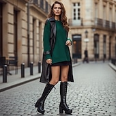 voordelige Platformlaarzen-Zwarte platform veterschoenen voor dames tot aan de knie met dikke hakken en gespdetail – gothic of punkstijl voor herfst en winter