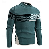 abordables suéter de los hombres-Hombre Suéter de punto Estriado Tejer Tops regulares De Punto Raya Cuello Barco Moda Básico Vacaciones Ropa Cotidiana Ropa Otoño Invierno Negro Blanco S M L