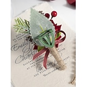 preiswerte Hochzeit ACC-Weihnachts-Ansteckblume und Boutonniere-Set mit roten Rosen für Damen, elegantes florales Armband und Anstecknadel mit Tannenzapfen &amp;Beeren für die Weihnachtsfeier &amp;Winterhochzeit