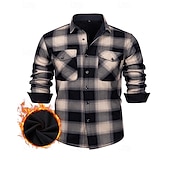 economico camicie di flanella-Per uomo Giacca-camicia Giacca camicia Giacca invernale Plaid Vacanza Abbigliamento quotidiano Bianco Rosso Blu marino Azzurro cielo Manica Lunga Bavero Autunno Inverno Abbigliamento Tasca Frontale