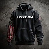 abordables Patrón de Bandera-Hombre Bandera estadounidense FREEDOM Sudadera Moda Estilo callejero retro de la vendimia Manga Larga Con Capucha Vacaciones Fiesta Ropa de calle Festival Negro Estampado Otoño Invierno Diseñador S M