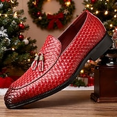tanie Męskie buty na Boże Narodzenie-czerwone mokasyny męskie ze sztucznej skóry z fakturą skóry krokodyla i ozdobnym zamkiem błyskawicznym – luksusowe buty świąteczne na formalne i półformalne okazje