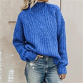ieftine Culori Solide-Pentru femei Pulover Plover Elegant Modă Șic Stradă Culoare solidă Guler Pe Gât Peteci Tricotat Imprimeu Manșon Lung Topuri obișnuite Tricotat În aer liber Zilnic Concediu Negru Alb Toamnă Iarnă