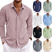  Men's Shirt Linen Shirt Summer Shirt Casual Shirt Beach Shirt Button Up Shirt Plain Vacation Casual Black White Light Green Pink Long Sleeve Collar Summer All Seasons Clothing Apparel