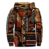 economico Schema Geometrico-Per uomo Grafico Stile Boho Felpa con Cappuccio Giacca di pelle Moda Etnico Casual Manica Lunga Con Cappuccio All'aperto Sport all'Aperto Uscire Marrone chiaro Arancione scuro Giallo Blu Arancione