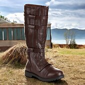 رخيصةأون أحذية ركوب الخيل-حذاء رجالي بني اللون من الجلد الصناعي يصل إلى الركبة - عصري مع تفاصيل رباط، مثالي للأنشطة غير الرسمية والخارجية