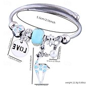 baratos Pulseira Feminina-pulseira de prata charmosa com pingente de amor e pingente de rena, pulseira ajustável de contas de cristal para mulheres