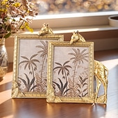 abordables Cadres photo-1 cadre photo décoratif rectangulaire en résine dorée en forme de girafe, cadre en résine, cadre d&#039;affichage photo chaud pour bureau, adapté à la décoration de photos de famille et aux accessoires de