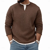 economico T-shirt in maglia waffle-Per uomo Maglietta Waffle Maglietta Manica Lunga Girocollo Scollo a V Primavera Autunno Inverno Elegante Caldo Vacanza Finto due pezzi Allenamento All&#039;aperto Casa Nero Verde chiaro Blu chiaro