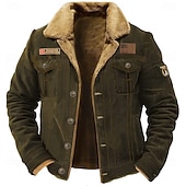 abordables chaquetas y abrigos gráficos para hombre-Hombre Bandera de EE. UU. Chaqueta de lana Chaqueta tipo cargo Chaqueta de sherpa Táctico Mantiene abrigado Vintage Exterior Hogar Casual Bordado Múltiples bolsillos Abrigos de invierno Otoño Invierno