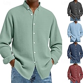 preiswerte Freizeithemden für Herren-Herren Hemd Waffelhemd Freizeithemd Knopfhemd Schwarz Weiß Wein Marineblau Blau Langarm Einfach Revers Lässig Täglich Bekleidung Mode Streetwear