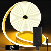 billige Plug Strip Lights-LED neonslyngelys 32,8 fot varm hvit dimbar LED-stripelys DIY fleksibel silikon vanntett neonslyngelys for soverom stue kjøkken innendørs utendørs DC24V (strømadapter inkludert)