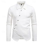 preiswerte Freizeithemden für Herren-Herren Hemd Freizeithemd Kragenhemd Knopfhemd Designerhemd Schwarz Weiß Kaki Langarm Einfach Umlegekragen Urlaub Lässig Unregelmäßiger Saum Bekleidung Mode Modern Lässig