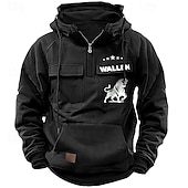 economico felpe 3d da uomo-Per uomo Felpa con cappuccio Felpa con cappuccio e zip corta Nero Rosa Vino Blu Verde Con Cappuccio Bandiera Nazionale Coulisse Tasca Sport &amp; Outdoor Quotidiano Ferie Streetwear Essenziale Casual