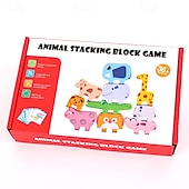 זול פאזלים-צעצועי עץ להערמת חיות לפעוטות - קוביות איזון מונטסורי - משחק הערמה חינוכי לילדים 3
