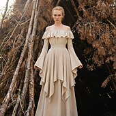 cheap Dresses-Elegant Medieval Renaissance Cocktail Dress Regency Inspired Dress Puff Sleeve Viking Elven Off Shoulder Solid Color Fancy Dress Women's Celtic Pirate Fantasy Halloween Carnival Masquerade Halloween