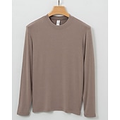 baratos Tops-Men's Baselayer Thermal Shirts Long Sleeve Crew Neck Top Outdoor Thermal Warm Winter Autumn / Fall Polyester Black Khaki Beige Gym Workout Traveling