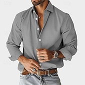 economico Camicie eleganti da uomo-Per uomo Camicia Camicia elegante Camicia casual Semplice All'aperto Streetwear Nero Bianco Blu marino Blu Manica Lunga Bavero Estate Primavera Abbigliamento Puro