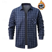 preiswerte Flanellhemden-Herren Hemd Freizeithemd Flanellhemd Fleece-Shirt Knopfhemd Wein Marineblau Blau Grau Langarm Karomuster Revers Urlaub Ferien Tasche Bekleidung Polyester Mode warm halten Lässig Bequem