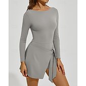baratos Vestido Feminino-Mulheres Cor Sólida Vestido de tênis Vestido esportivo Manga Longa Fashion Tênis Pickleball Corrida Conjuntos Preto Rosa claro Cáqui Roupas de tênis