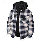 economico camicie di flanella-Per uomo Giacca-camicia Giacca camicia Giacca invernale Plaid Vacanza Abbigliamento quotidiano Bianco Rosso Blu Arancione Manica Lunga Con Cappuccio Autunno Inverno Abbigliamento Tasca Frontale