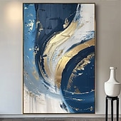 economico Quadri astratti-dipinto a olio fatto a mano su tela, decorazione artistica da parete astratta blu dorato per la casa, soggiorno, camera da letto, decorazione con cornice allungata, dipinto appeso/dipinto arrotolato