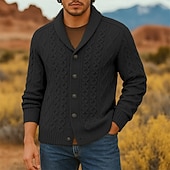 preiswerte Herren Strickjacke-Herren Pullover Strickjacke Gerippt Zopfmuster Stricken Normale Oberteile Gestrickt Einfach Schalkragen Urlaub Mode Lässig Alltagskleidung Bekleidung Frühling &amp; Herbst Schwarz Weiß S M L