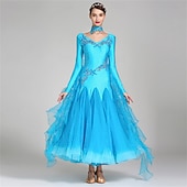 Недорогие Стандартный бальный зал-женское платье для бальных танцев, розовое, с цветочным принтом и стразами, многослойное, элегантное, для выступлений в стиле вальс-фокстрот