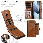 Недорогие Чехлы для iPhone-телефон Кейс для Назначение iPhone 17 Pro Max 17 Air Кошелек для карт Откидная крышка Магнитный Откидная подножка Разъем для карты Ретро ТПУ Кожа PU