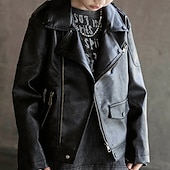 abordables Chaquetas de Cuero para Niños-Niños Chico Chaqueta de cuero negro Chaqueta Ropa de calle Plano Manga Larga Cerrar IMPERMEABLE Paravientos: Abrigo Diario Moda Casual Negro Marrón Primavera Otoño 4-12 años