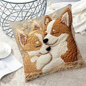  Cute Dog Plush Pillow Cover, Soft Short Velvet Decorative Cushion Case with Knitted Print for Bed, Sofa, Car, or Office Chair