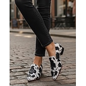 economico Slip-ons e mocassini da donna-Mocassini in pelle sintetica a motivo di pelle di mucca da donna – Eleganti slip-on neri e bianchi per uscite casual e lavoro d'ufficio