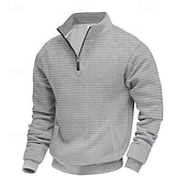 abordables Sweat-shirts basiques-Homme Sweat-shirt Sweat-shirt quart de fermeture éclair Gris Clair Demi-zip Uni Jacquard Quotidien Sport &amp; Loisir Fête Polyester Streetwear Basique Occasionnel Printemps Automne Vêtement Tenue Pulls