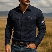 preiswerte Westernhemden für Herren-Herren Mit Buchstaben bedruckt Arrow 1776 Arbeitshemd Westernhemd Cargohemd Langarm Taktisch Vintage-Retro Sport im Freien Arbeitskleidung Frühling Herbst Umlegekragen Zwei Fronttaschen Hemden mit