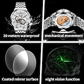 halpa Mekaaniset kellot-OLEVS 7076 Miehen Automaattinen Kello Muodikas Tyhjennetty Mekaaninen Kello Valentine's Day Lahja miehille Vedenkestävä Ruostumattomasta Teräksestä Ranneke Roomalainen Mitta Käsikello